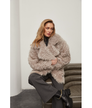 Жіноча двостороння дублянка із натуральної овчини сірого кольору - фото 5
