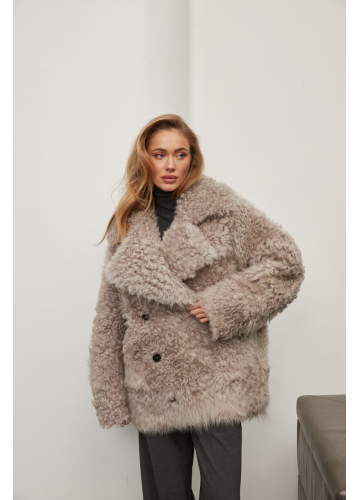 Жіноча двостороння дублянка із натуральної овчини сірого кольору - фото 1