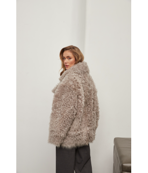 Жіноча двостороння дублянка із натуральної овчини сірого кольору - фото 7