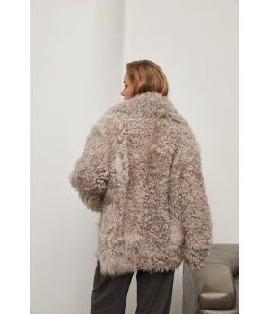 Жіноча двостороння дублянка із натуральної овчини сірого кольору - фото 8