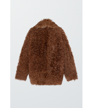 Двостороння кудрява дублянка коричневого кольору із натуральної овчини в стилі OVERSIZE - фото 0