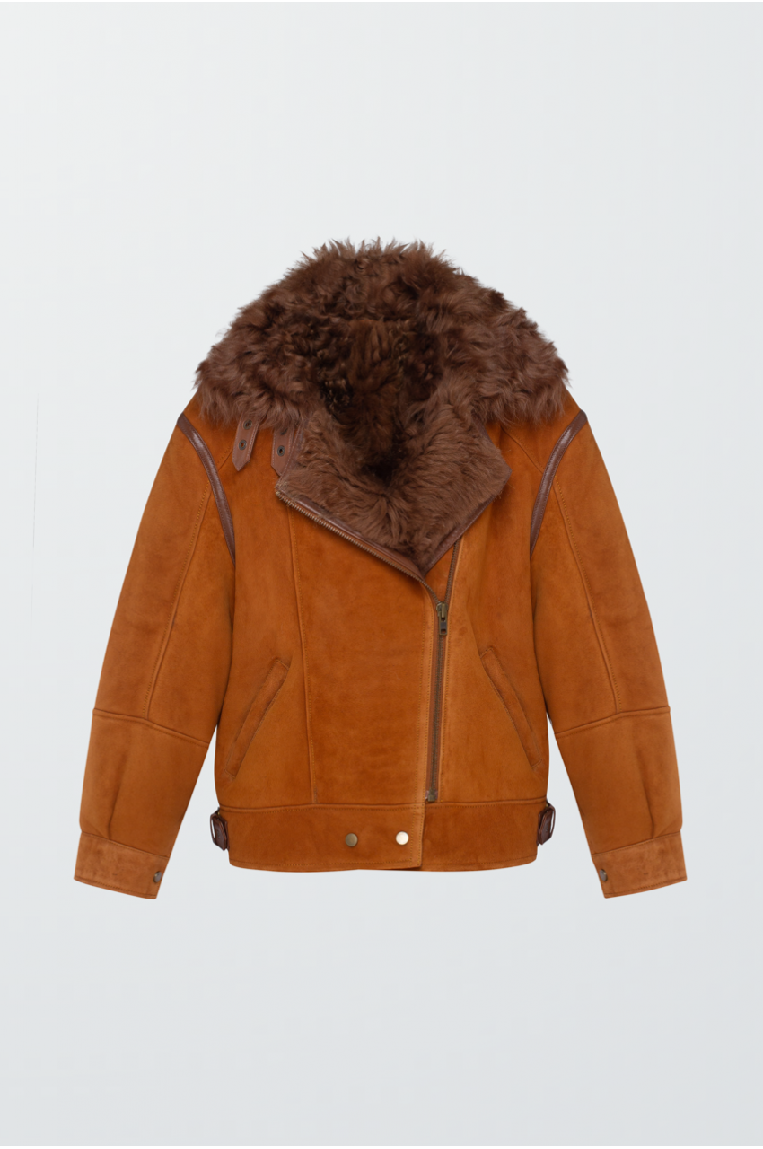 Дублянка-косуха рудого кольору із натуральної овчини - фото 0