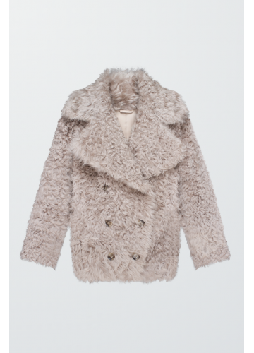 Двостороння кудрява дублянка сірого кольору із натуральної овчини в стилі OVERSIZE - фото 1