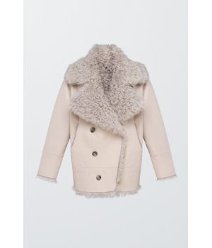 Двостороння кудрява дублянка сірого кольору із натуральної овчини в стилі OVERSIZE - фото 0