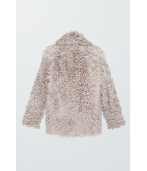 Двостороння кудрява дублянка сірого кольору із натуральної овчини в стилі OVERSIZE - фото 1