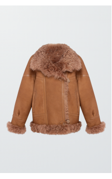 Замшева двостороння дублянка коричневого кольору із натуральної овчини - фото 1