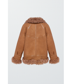 Замшева двостороння дублянка коричневого кольору із натуральної овчини - фото 0