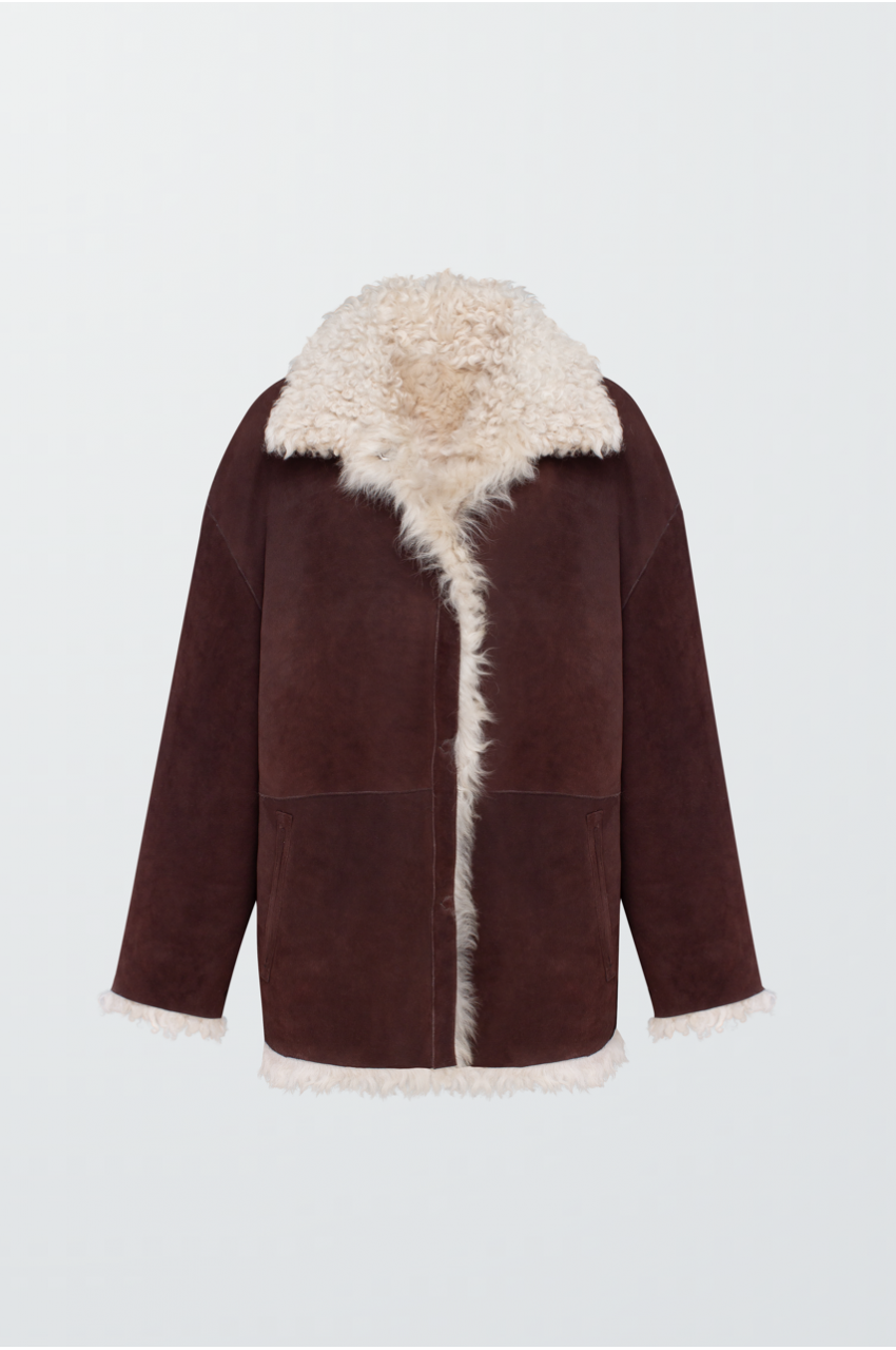 Стильна замшева дублянка шоколадного кольору - фото 0