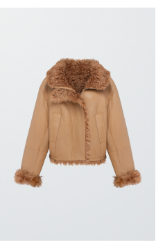 Короткая дубленка из овчины коричневого цвета - фото 1