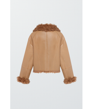 Коротка дублянка з овчини коричневого кольору - фото 0