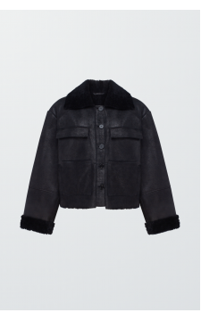 Короткая дубленка черного цвета - фото 1