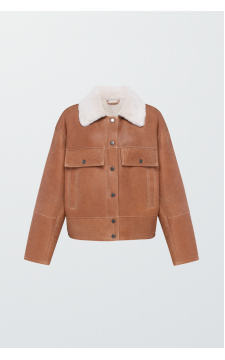 Короткая дубленка коричневого цвета - фото 1