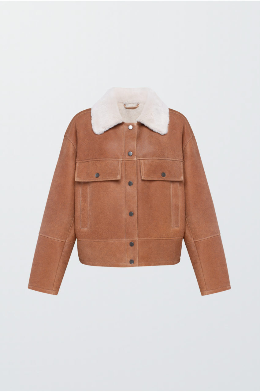 Коротка дублянка коричневого кольору - фото 0