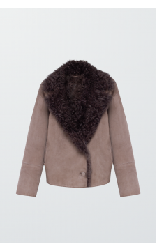Жіноча замшева дублянка темно-бежевого кольору - фото 1