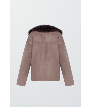 Жіноча замшева дублянка темно-бежевого кольору - фото 0