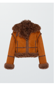 Короткая замшевая дубленка терракотового цвета - фото 1