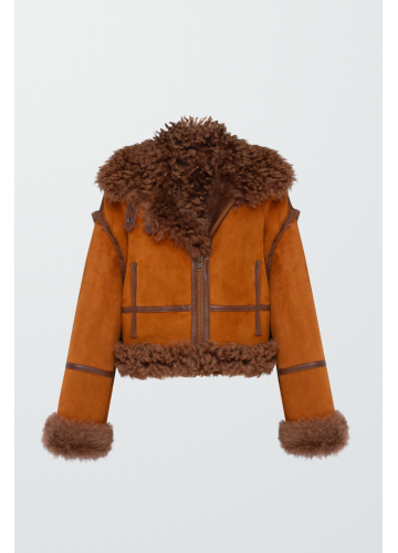 Коротка замшева дублянка теракотового кольору - фото 1