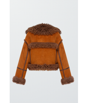 Коротка замшева дублянка теракотового кольору - фото 0