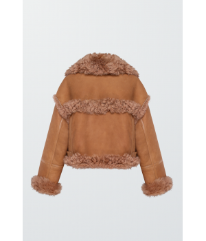 Коротка замшева дублянка коричневого кольору - фото 0