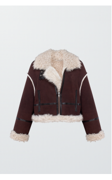 Короткая замшевая дубленка шоколадного цвета - фото 1