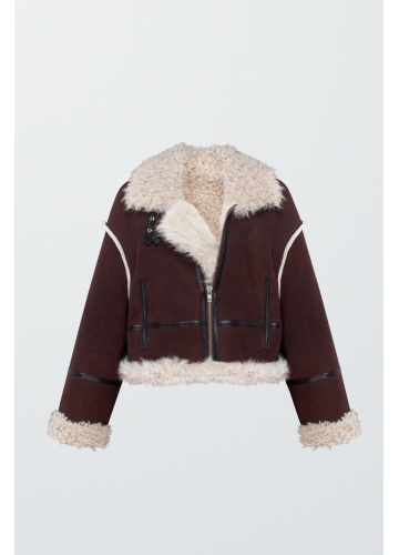 Коротка замшева дублянка шоколадного кольору - фото 1