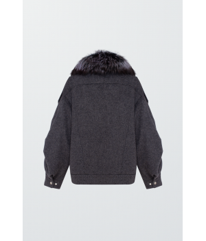 Пальто темно-сірого кольору з хутром лисиці - фото 0