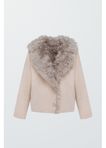 Двостороння замшева дублянка бежевого кольору - фото 1