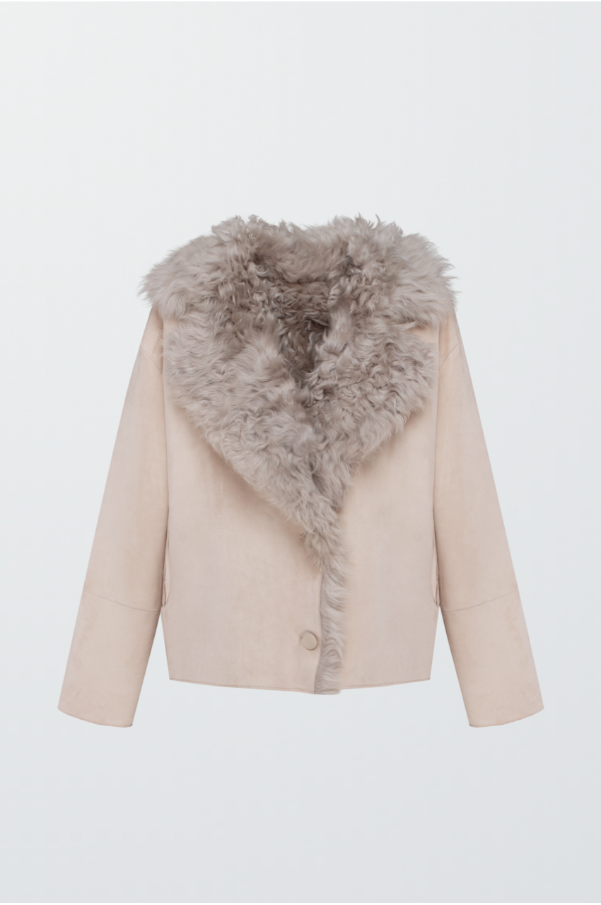 Двостороння замшева дублянка бежевого кольору - фото 0