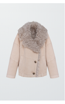 Стильна замшева дублянка бежевого кольору - фото 1