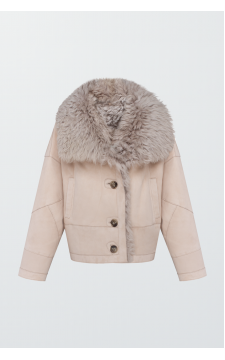 Жіноча замшева дублянка бежевого кольору - фото 1