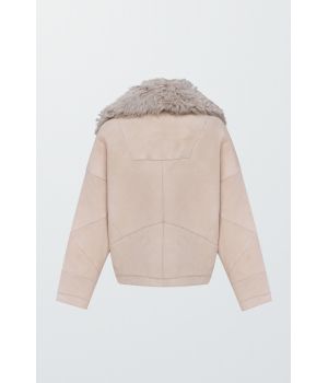 Жіноча замшева дублянка бежевого кольору - фото 0