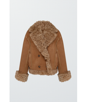 Двухсторонняя замшевая дубленка в цвете кемел - фото 8