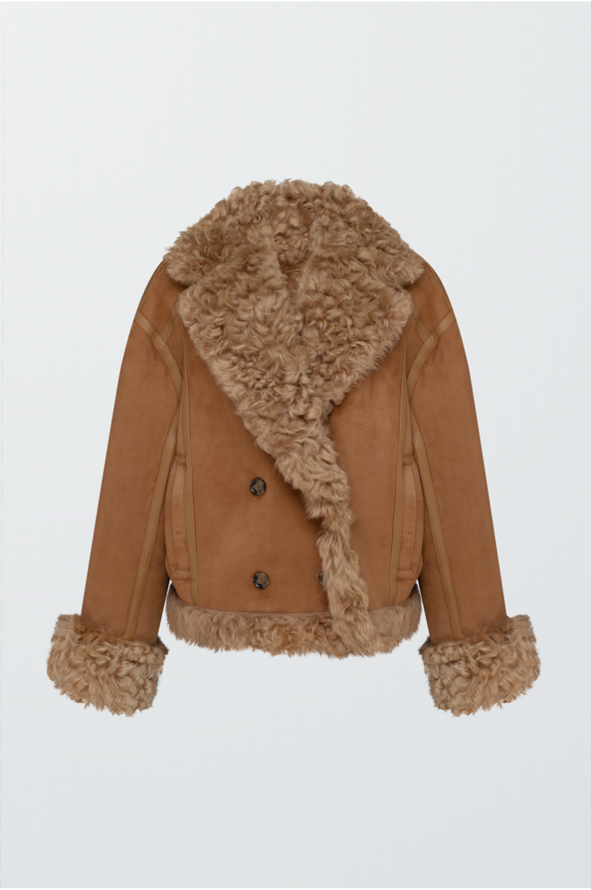 Двостороння замшева дублянка в кольорі кемел - фото 0