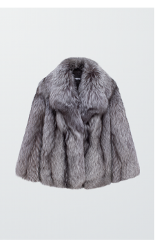 Стильна сіра шуба з лисиці чорнобурки - фото 1