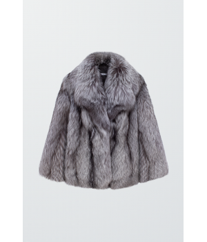 Стильная серая шуба из лисы чернобурки - фото 9