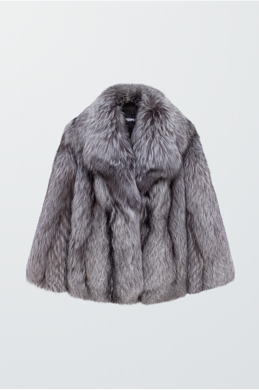Стильна сіра шуба з лисиці чорнобурки - фото 0