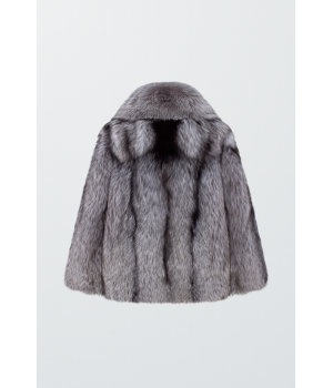 Стильна сіра шуба з лисиці чорнобурки - фото 0