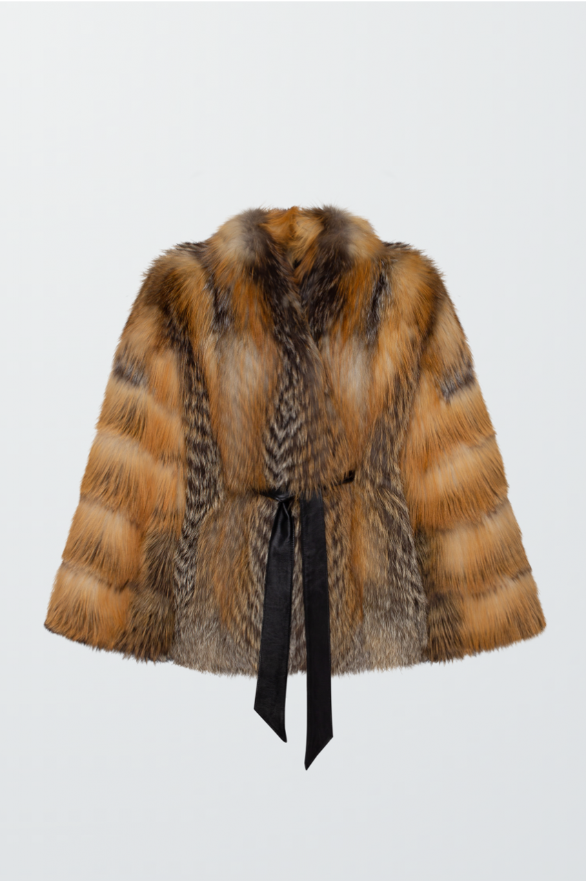 Шуба коричневого кольору з лисиці - фото 0