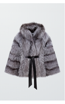 Жіноча шуба сірого кольору із лисиці чорнобурки - фото 1