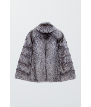 Жіноча шуба сірого кольору із лисиці чорнобурки - фото 1