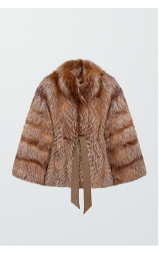 Жіноча шуба коричневого кольору із лисиці - фото 1