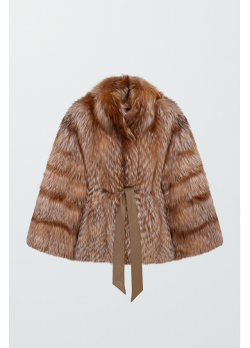Жіноча шуба коричневого кольору із лисиці - фото 1