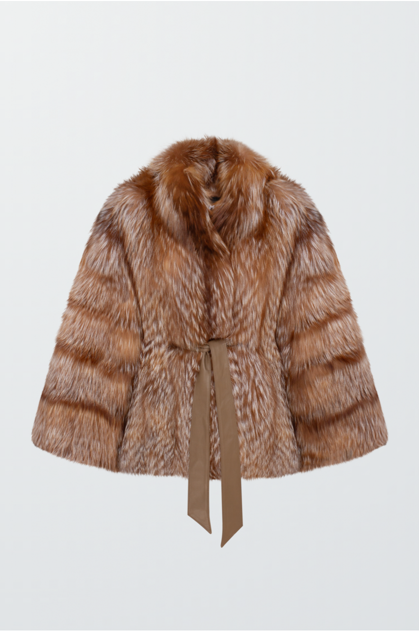 Жіноча шуба коричневого кольору із лисиці - фото 0