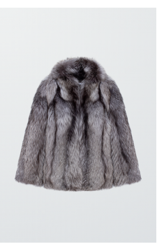 Стильна шуба сірого кольору із лисиці чорнобурки - фото 1