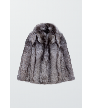 Стильная шуба серого цвета из лисы чернобурки - фото 10