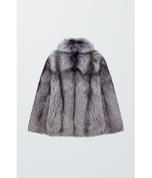 Стильна шуба сірого кольору із лисиці чорнобурки - фото 0