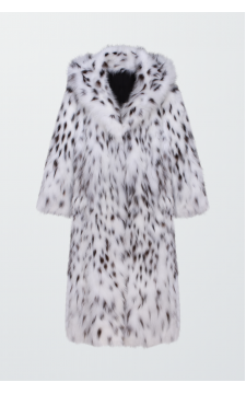 Довга шуба з канадської лисиці білого кольору з капюшоном - фото 1