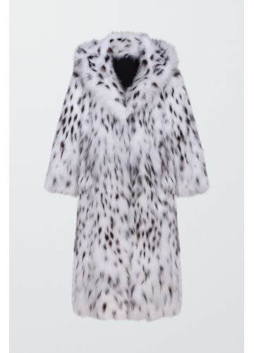 Довга шуба з канадської лисиці білого кольору з капюшоном - фото 1