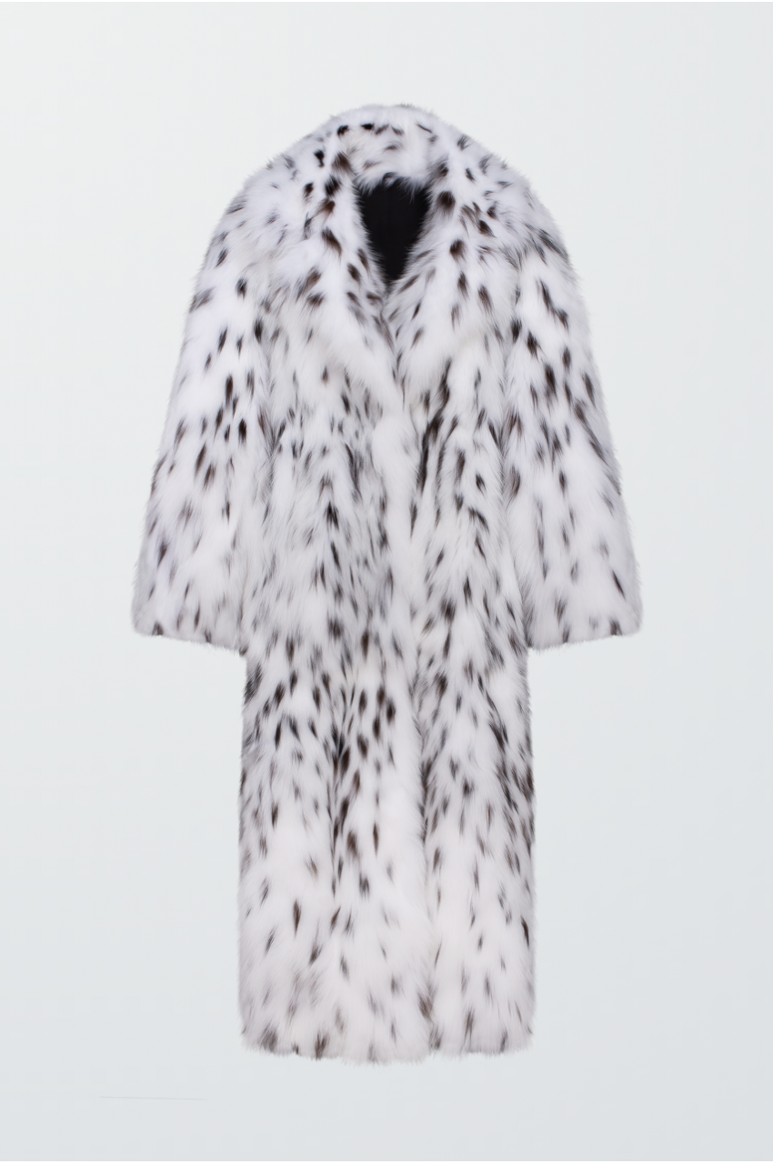 Довга жіноча шуба з канадської лисиці білого кольору - фото 0