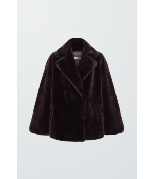 Пальто шоколадного кольору з ЕКО хутра норки - фото 1